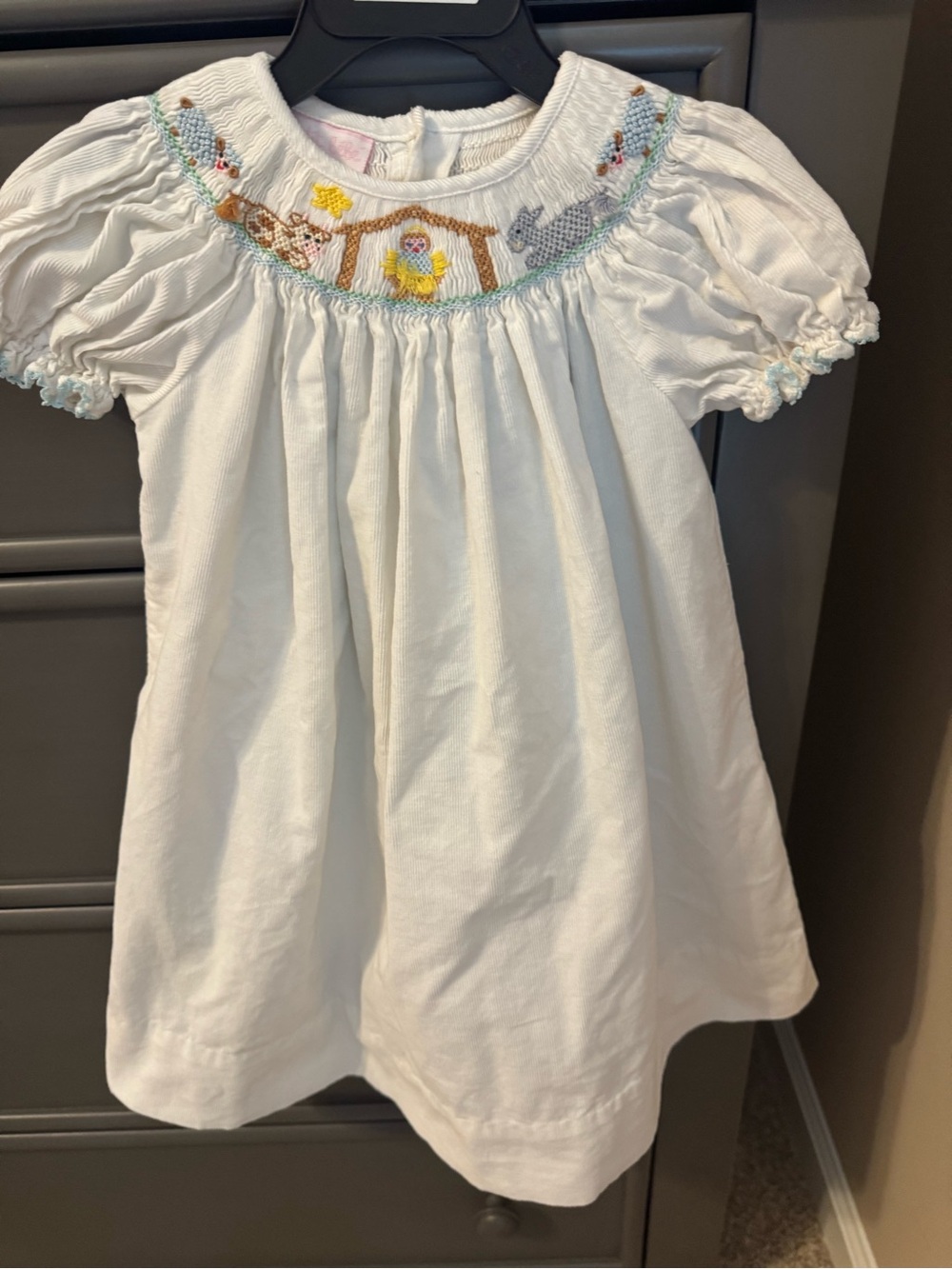 Toddler White Smocked Nativity Short-Sleeve Dress
